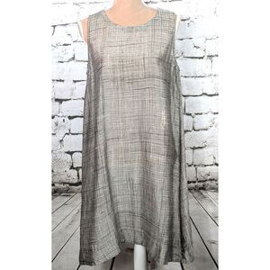 EILEEN FISHER Milkwood Streaky Plaid Printed Crinkle Silk-Blend Dress Medium